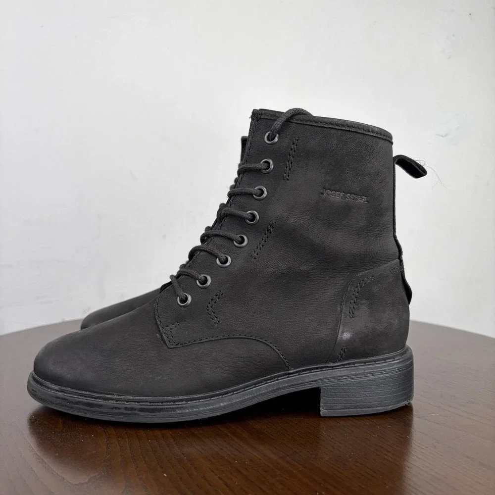 Josef Seibel Selena Combat Boot Women's 36 / 5 Black Nubuck Waterproof Ankle Zip